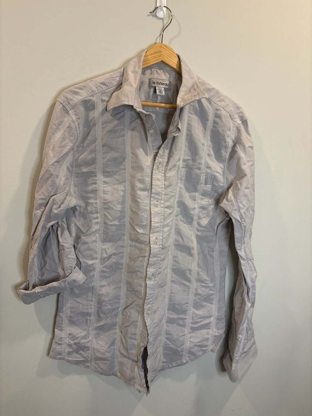 Le Chateau Gray Striped Long Sleeve Button-Up Shirt Size Small